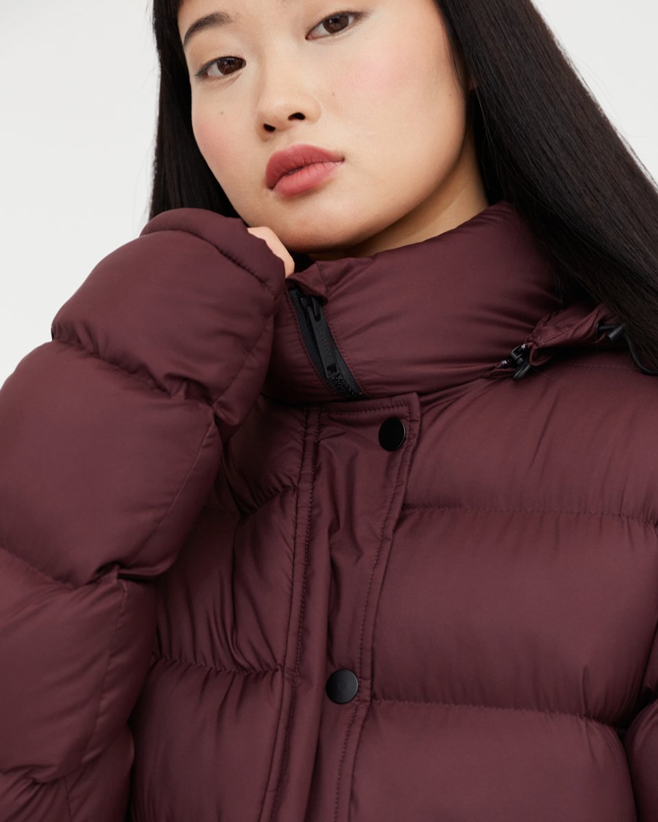 Red Water-Resistant Mid-Length Puffer Jacket