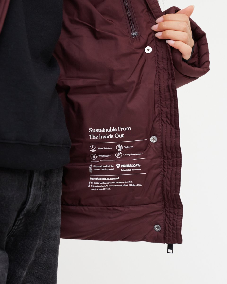 Red Water-Resistant Mid-Length Puffer Jacket