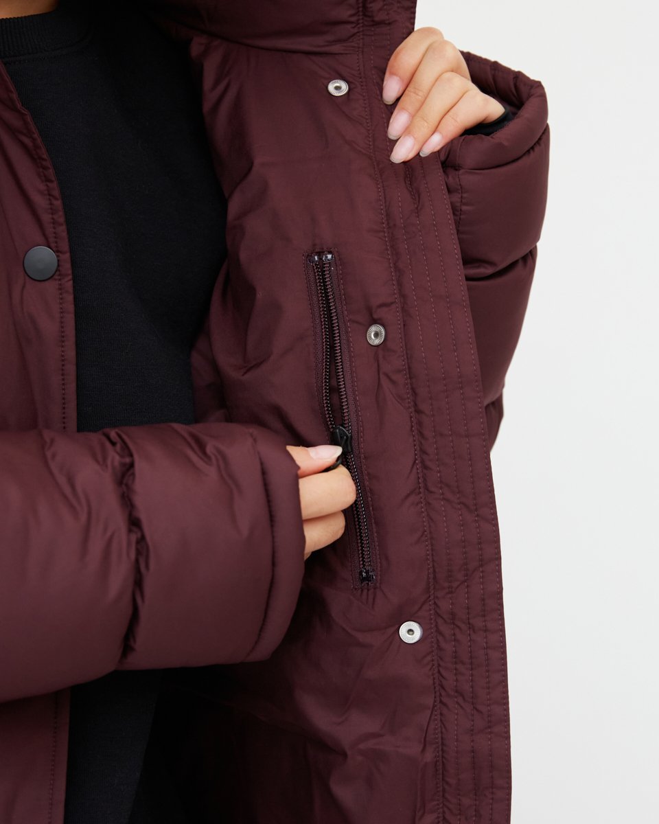 Red Water-Resistant Mid-Length Puffer Jacket