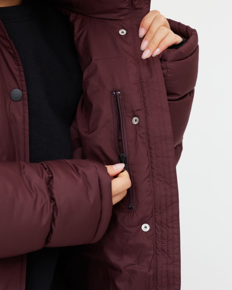 Red Water-Resistant Mid-Length Puffer Jacket