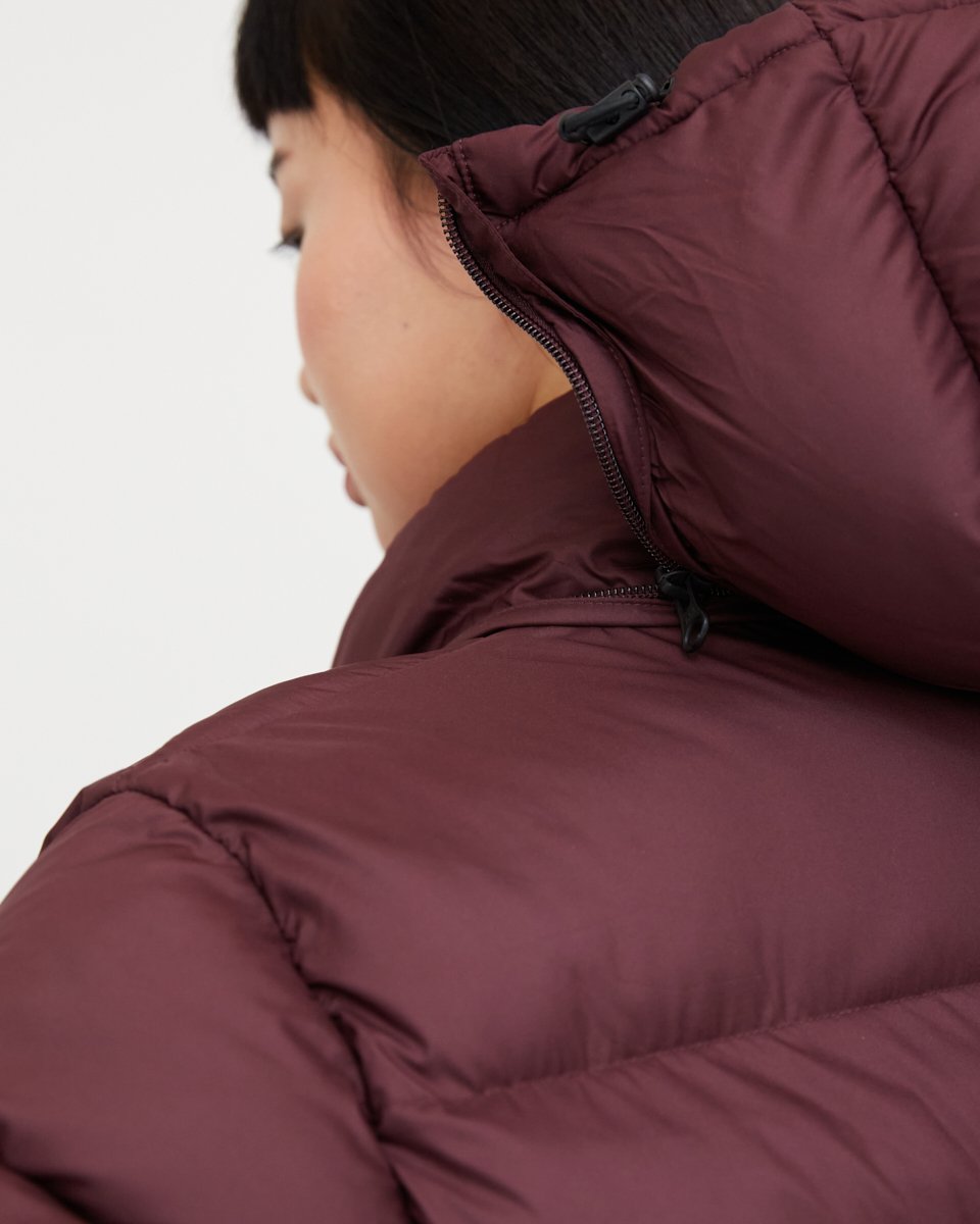 Red Water-Resistant Mid-Length Puffer Jacket