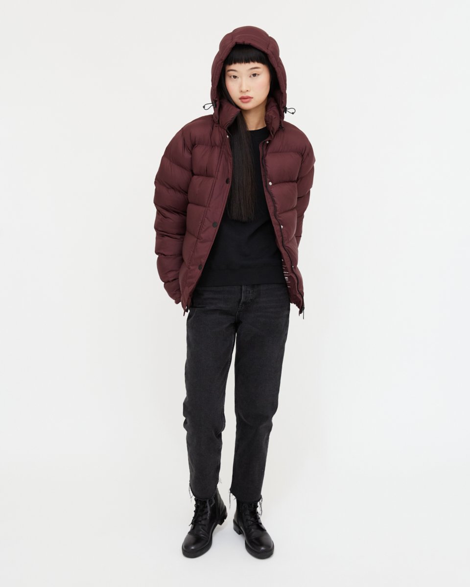 Red Water-Resistant Mid-Length Puffer Jacket