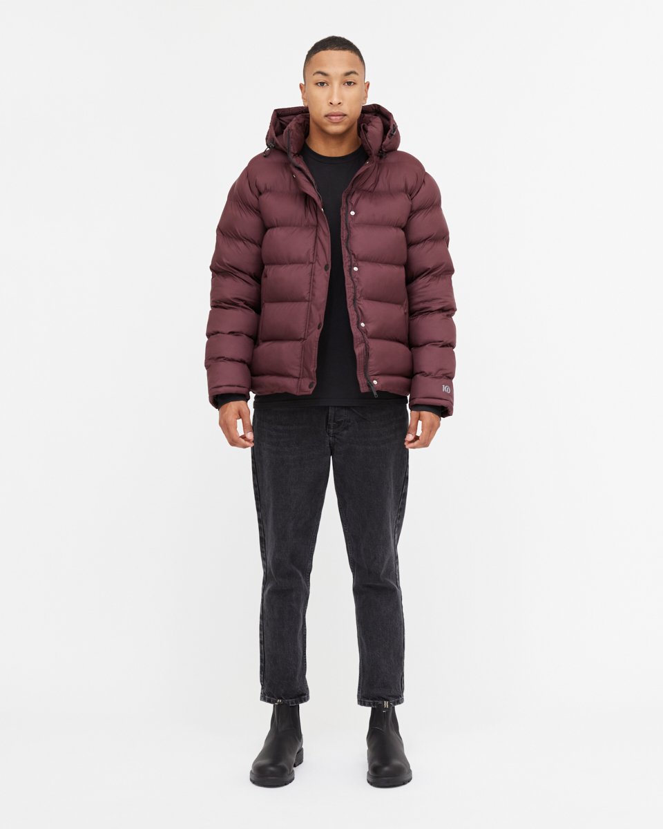 Red Water-Resistant Mid-Length Puffer Jacket