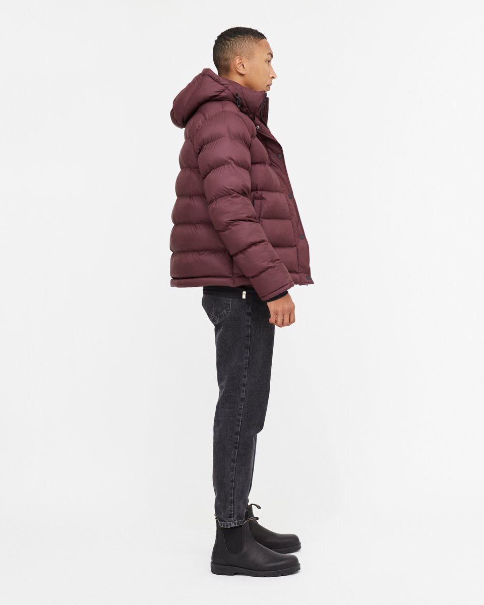 Red Water-Resistant Mid-Length Puffer Jacket