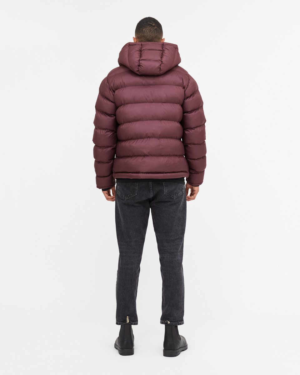 Red Water-Resistant Mid-Length Puffer Jacket