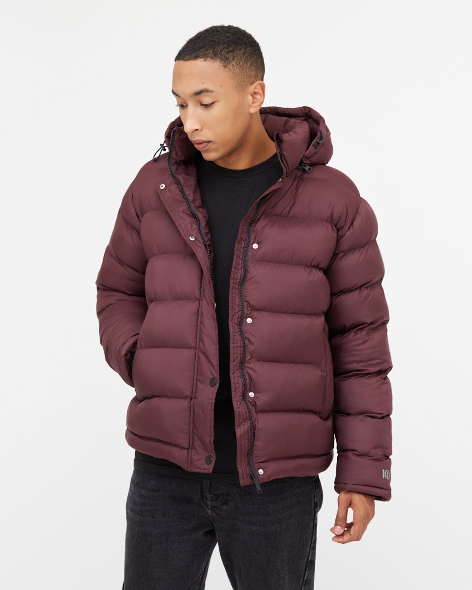 Red Water-Resistant Mid-Length Puffer Jacket