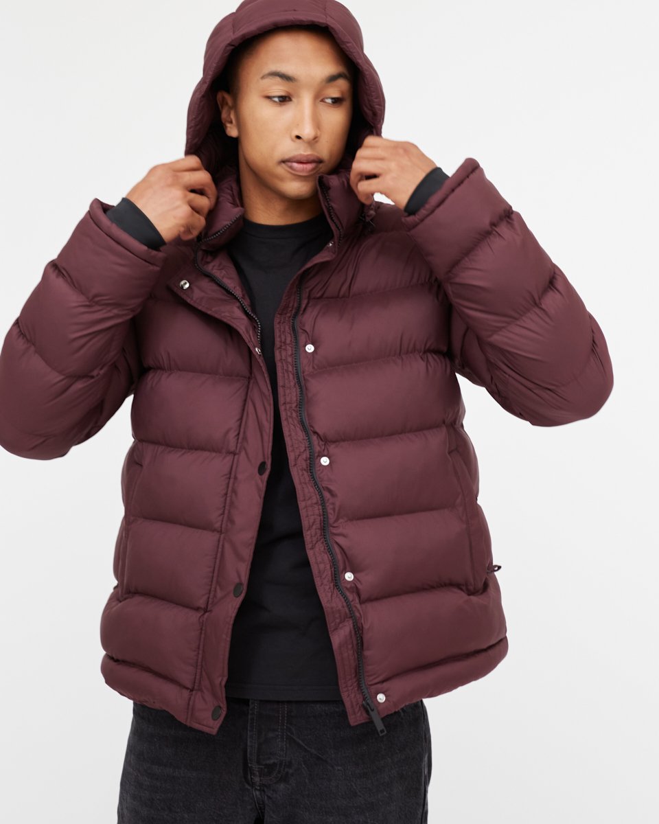 Red Water-Resistant Mid-Length Puffer Jacket