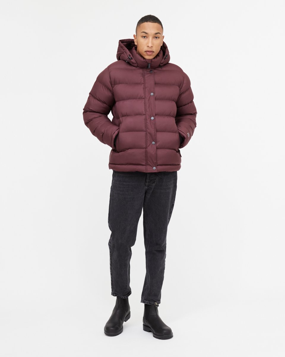 Red Water-Resistant Mid-Length Puffer Jacket