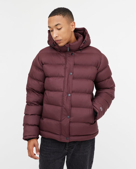 Red Water-Resistant Mid-Length Puffer Jacket