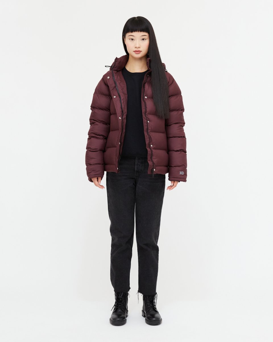 Red Water-Resistant Mid-Length Puffer Jacket