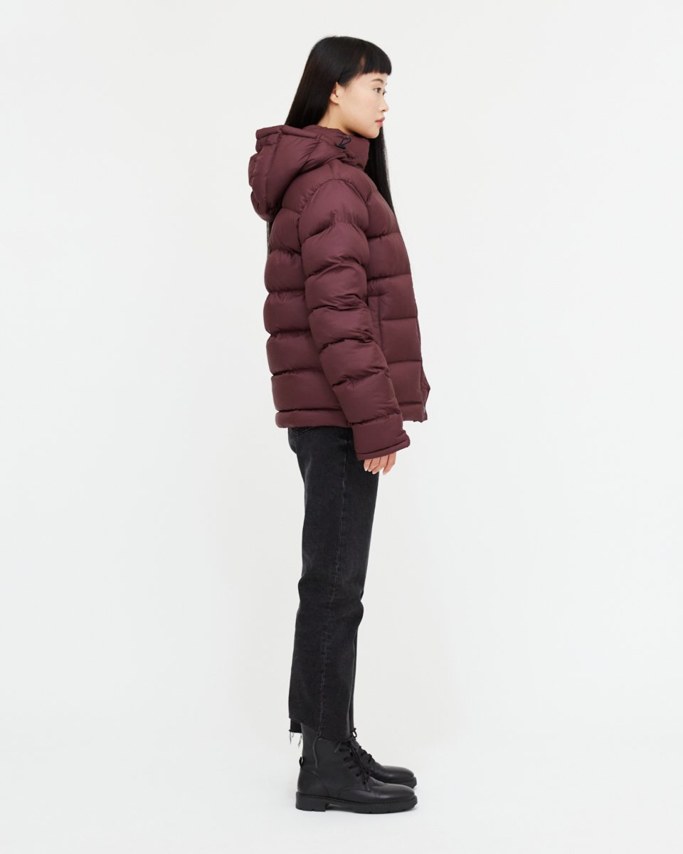 Red Water-Resistant Mid-Length Puffer Jacket