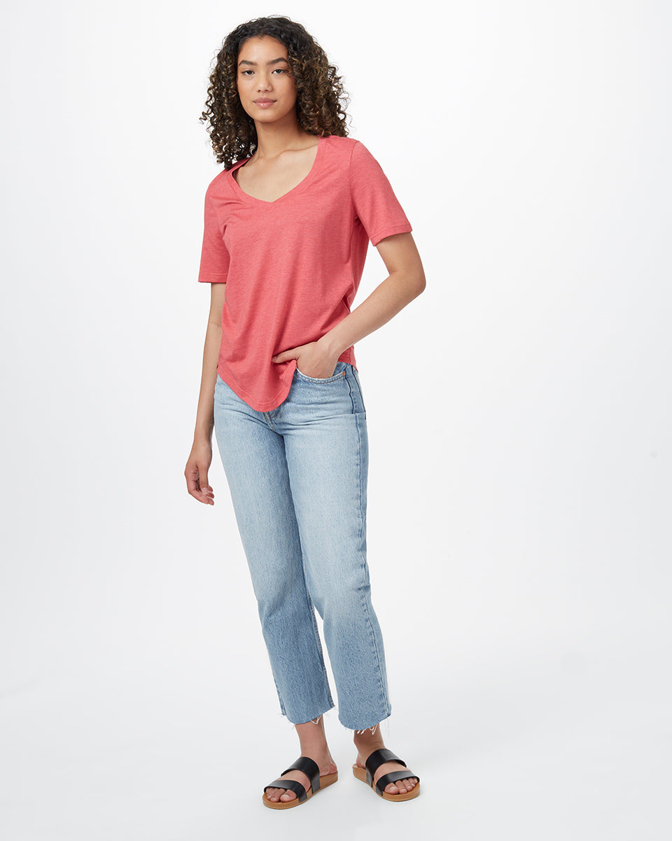 Red V-Neck Short Sleeve T-Shirt