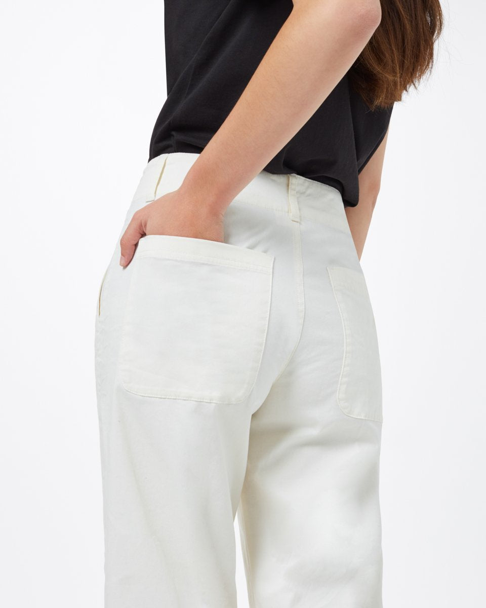 White Women's Twill Wide Leg Trousers