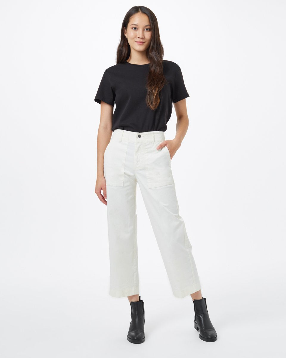 White Women's Twill Wide Leg Trousers
