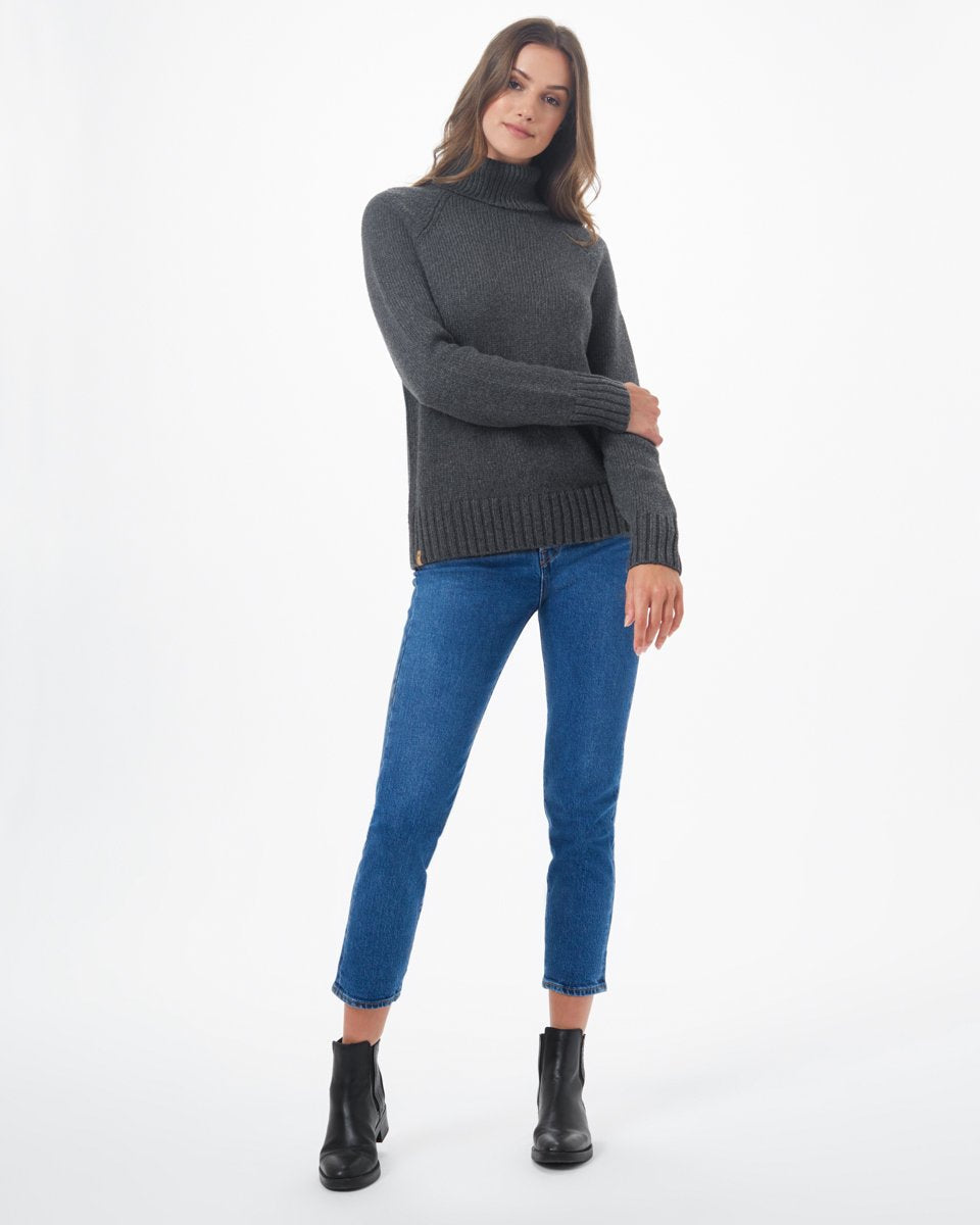 Blue Women's Ribbed Wool Turtleneck