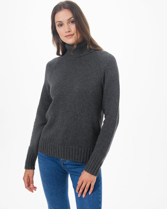 Blue Women's Ribbed Wool Turtleneck