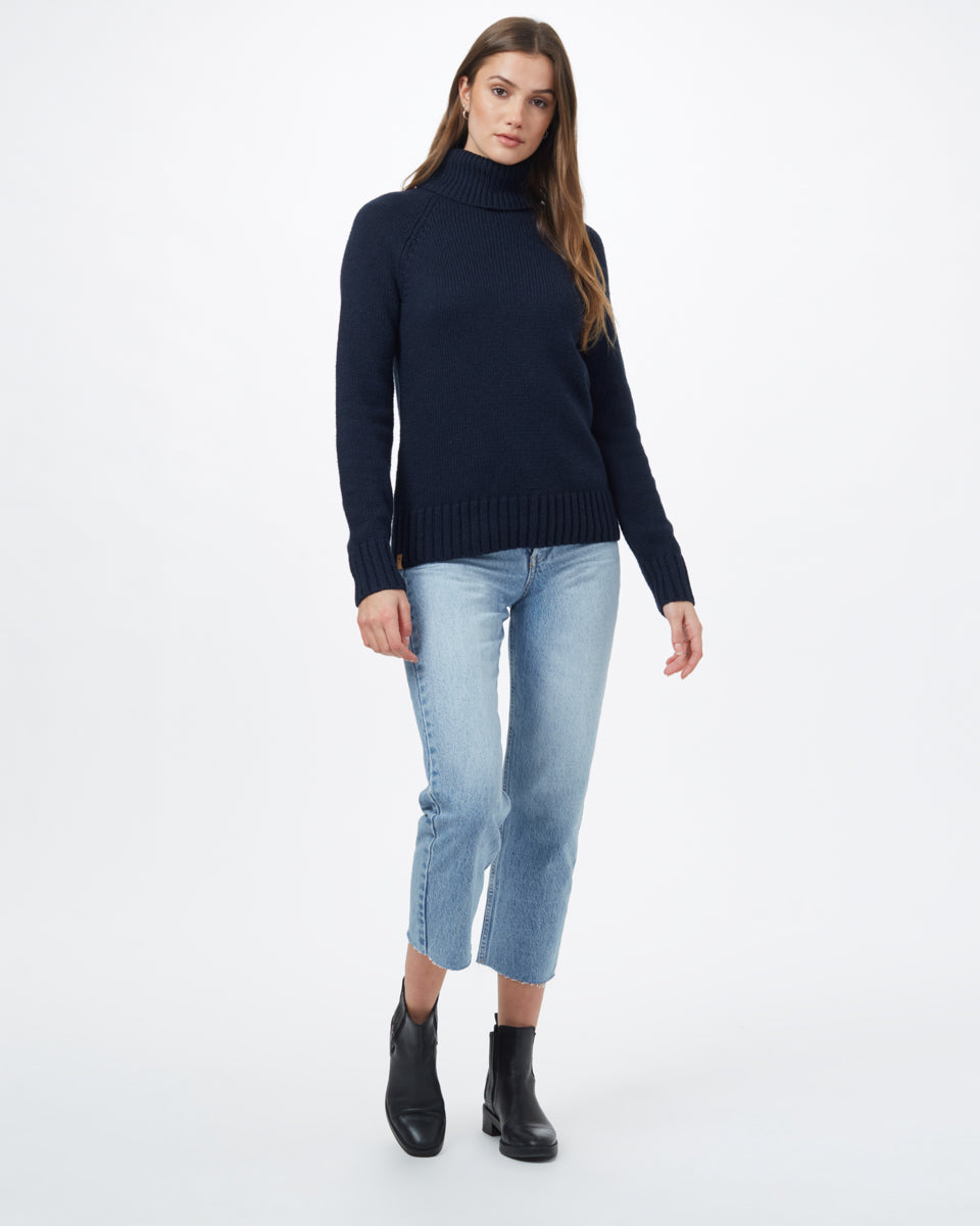 Blue Women's Ribbed Wool Turtleneck