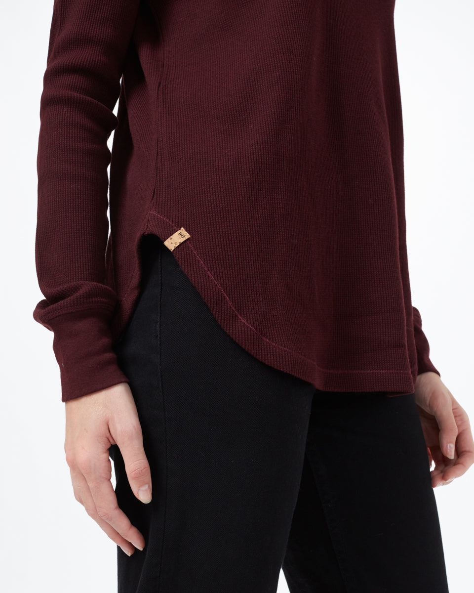 Red Women's Waffle Knit Longsleeve Top