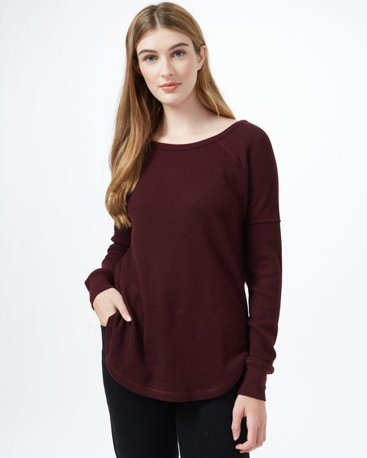 Red Women's Waffle Knit Longsleeve Top