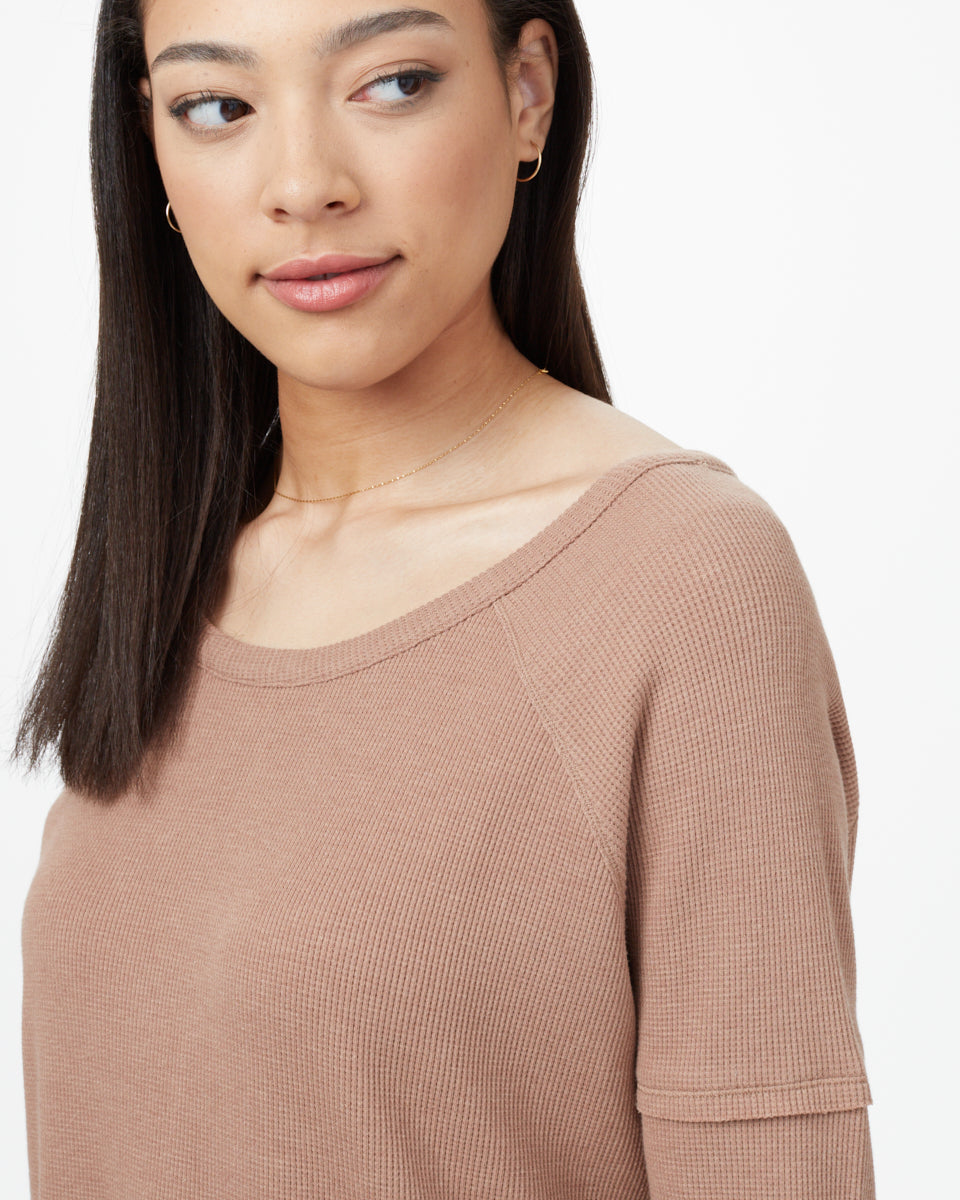 Brown Women's Waffle Knit Longsleeve Top