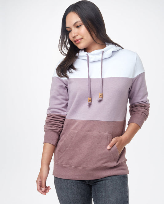 White,Purple Stripe Pullover Hoodie