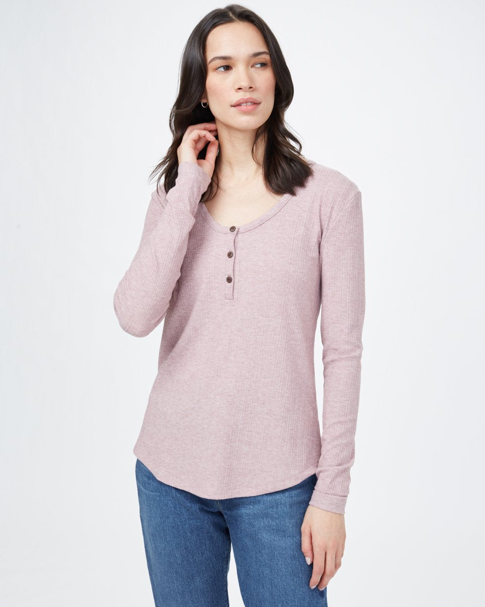 Gray,Purple Women's Ribbed Button Long Sleeve Top
