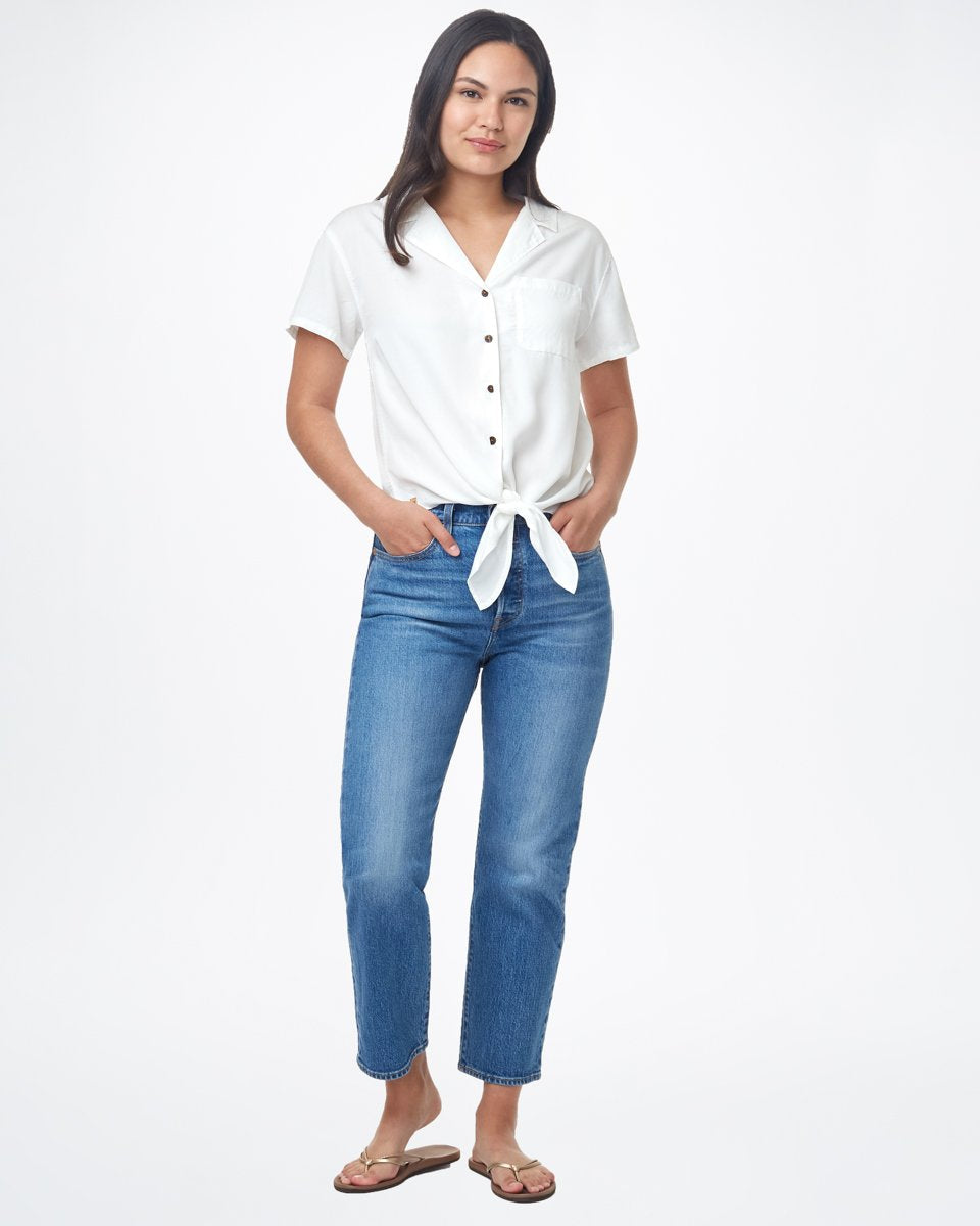 White Women's Button Tie Front Shirt