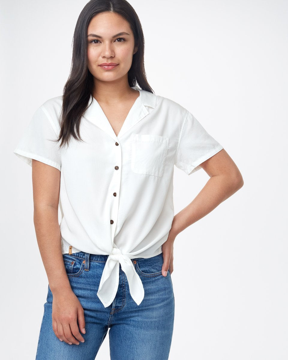 White Women's Button Tie Front Shirt
