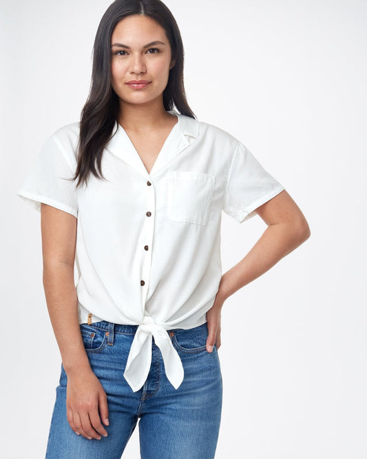 White Women's Button Tie Front Shirt