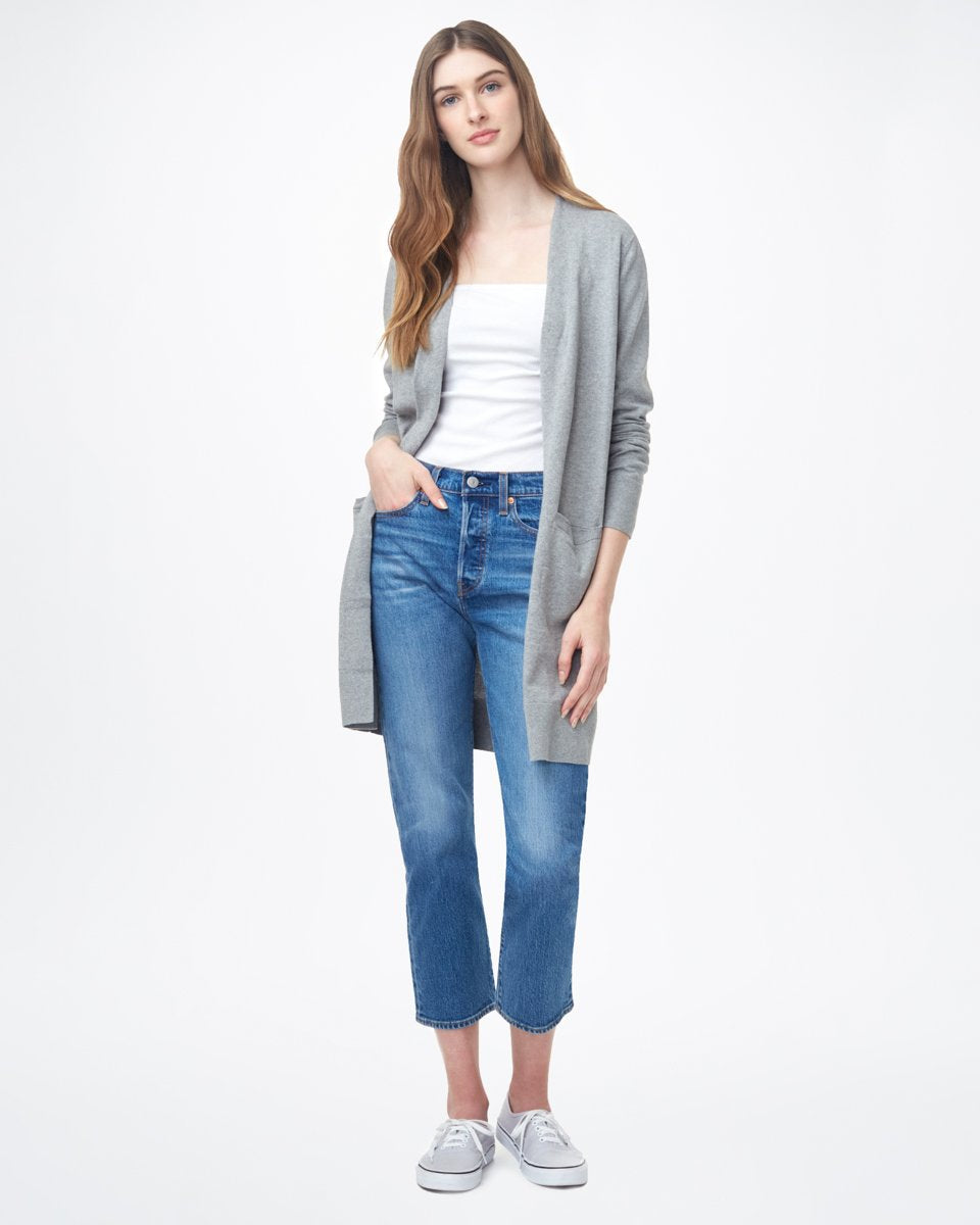 Gray Women's Knit Mid Length Cardigan