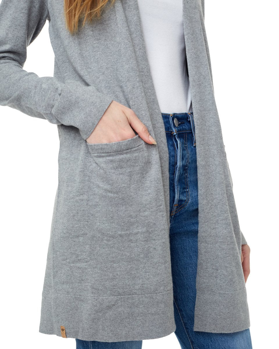 Gray Women's Knit Mid Length Cardigan