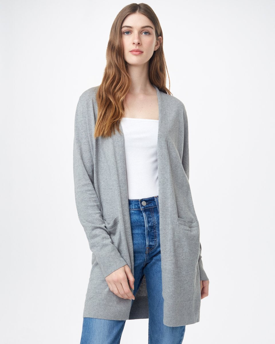Gray Women's Knit Mid Length Cardigan