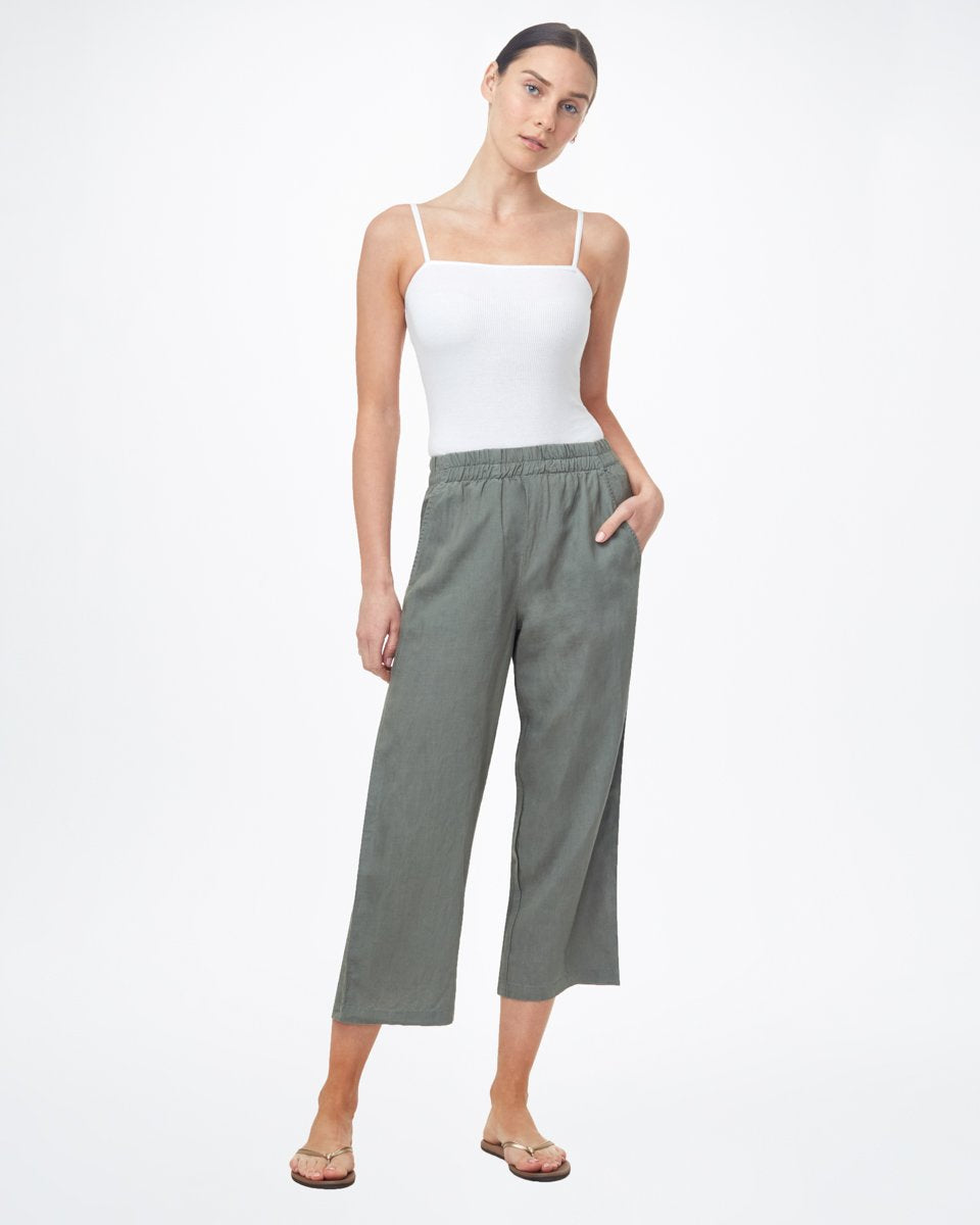 Green Women's Cropped Wide Leg Trousers