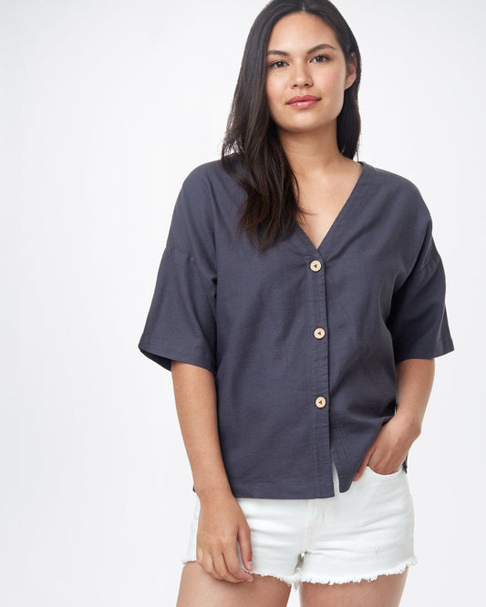 Gray Women's Organic Cotton Button-Up