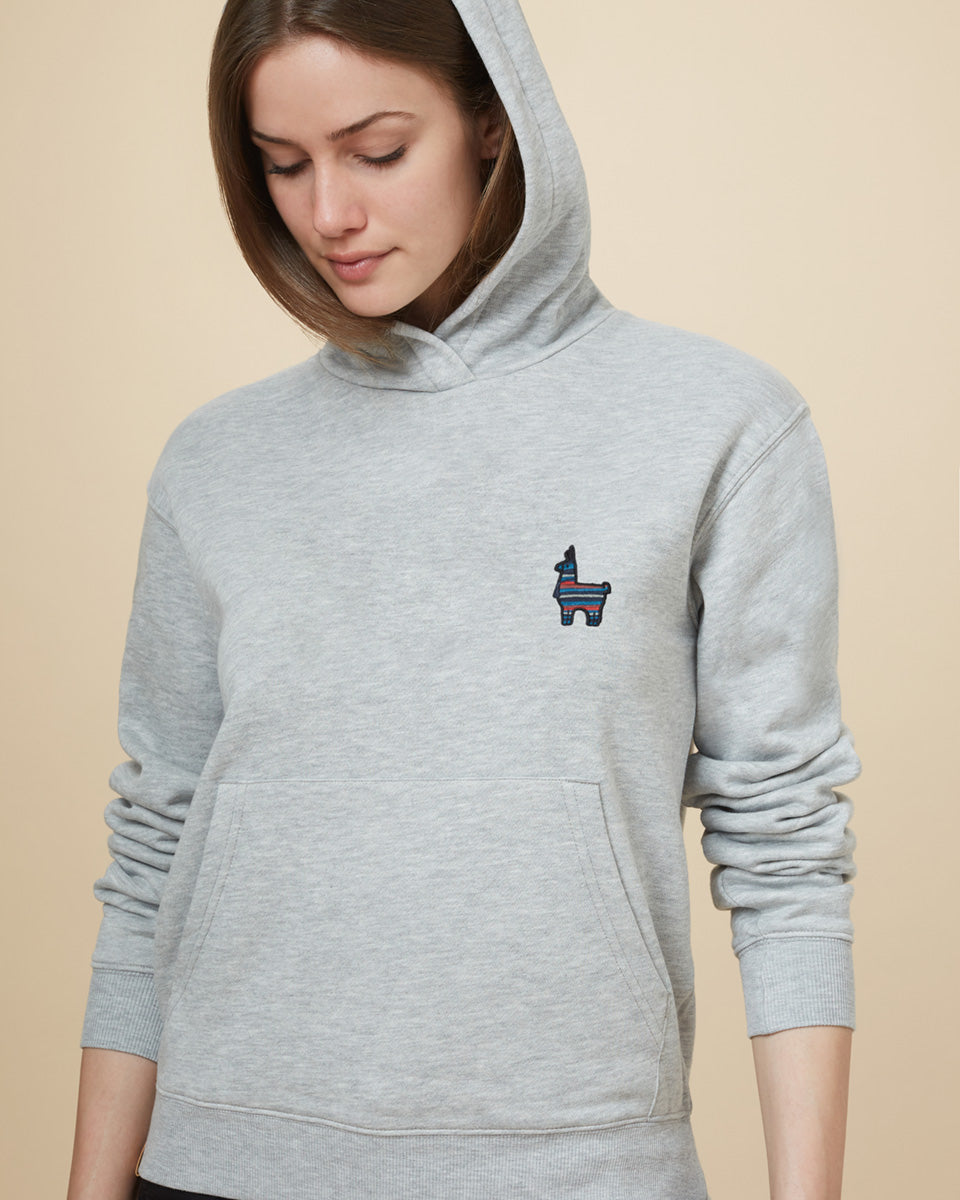 Gray Embroidered Pullover Hoodie