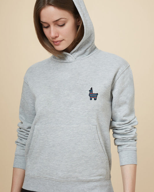 Gray Embroidered Pullover Hoodie