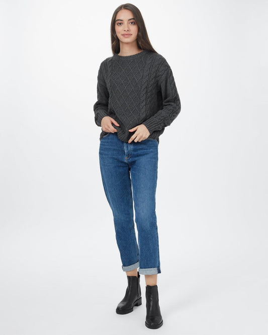 Blue Women's Knit Wool Ribbed Jumper