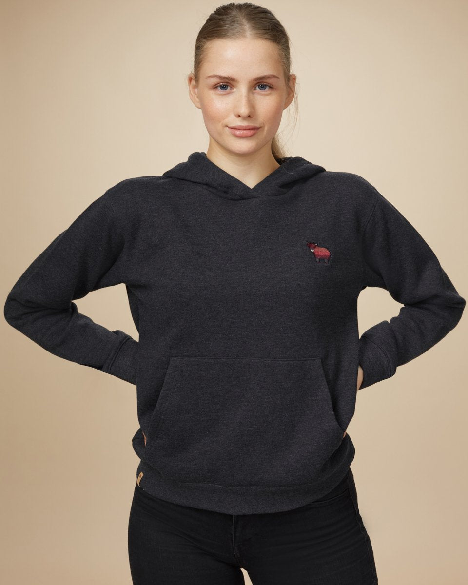 Black Embroidered Graphic Pullover Hoodie