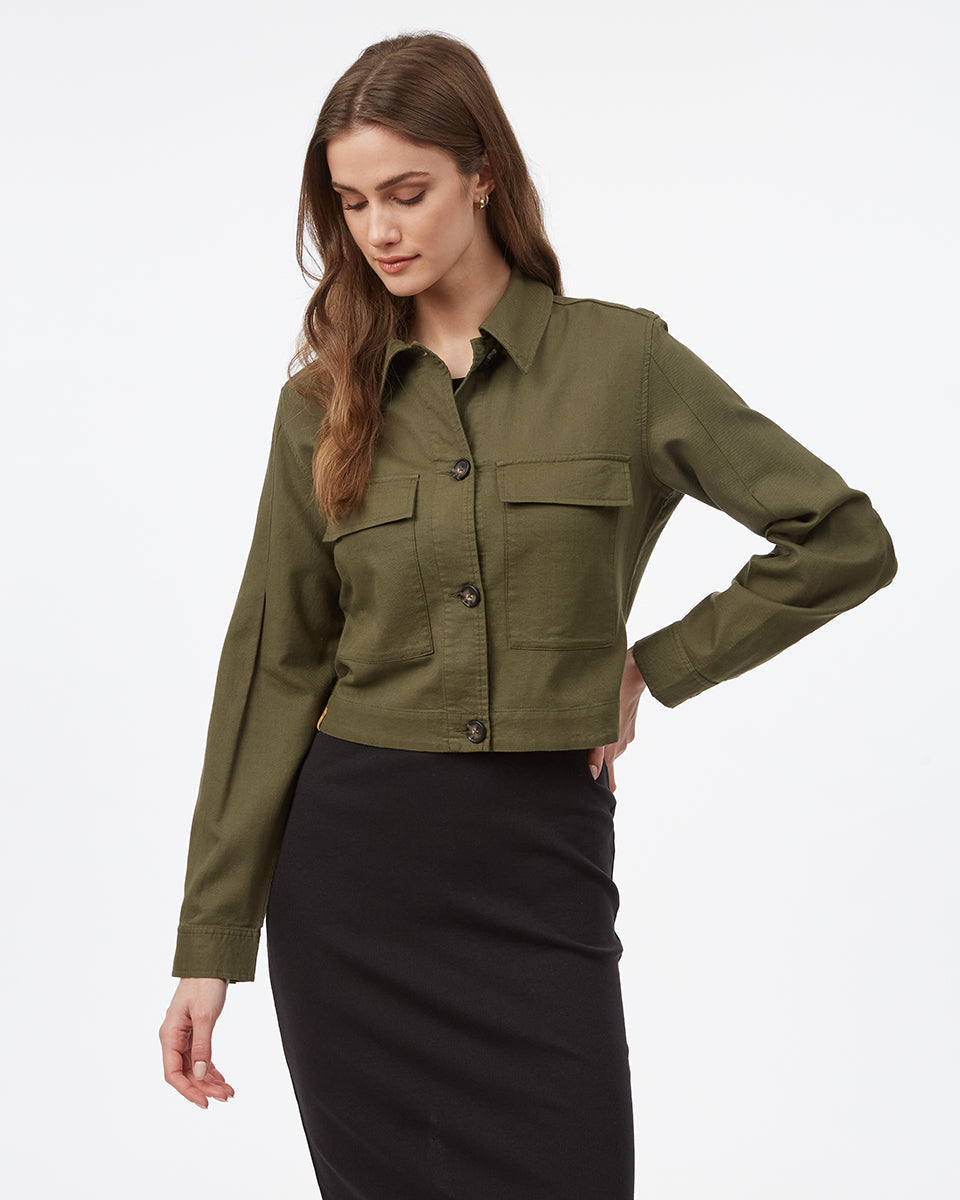 Green Women's Cropped Collared Jacket