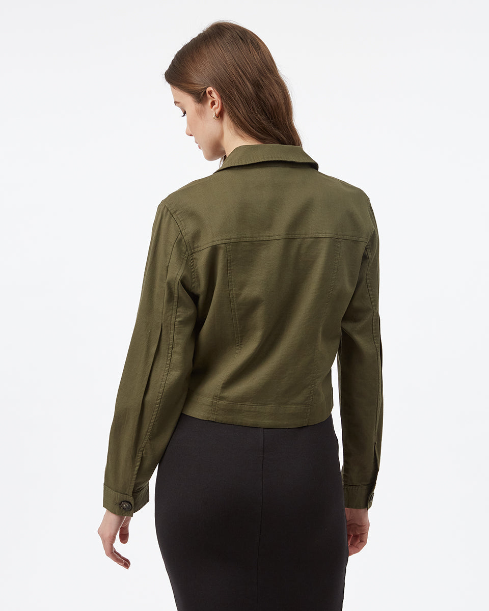 Green Women's Cropped Collared Jacket