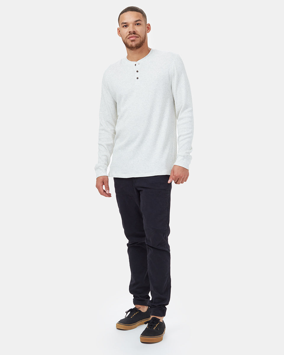 White Men's Button Waffle Knit Sweatshirt