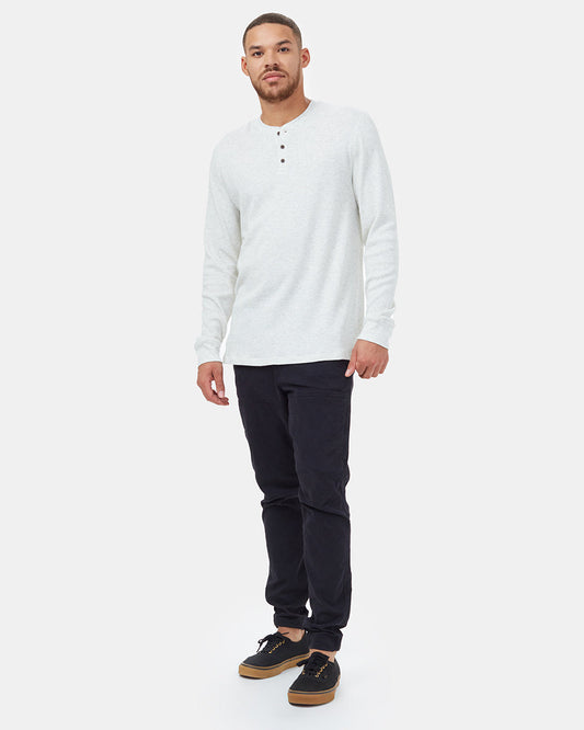 White Men's Button Waffle Knit Sweatshirt