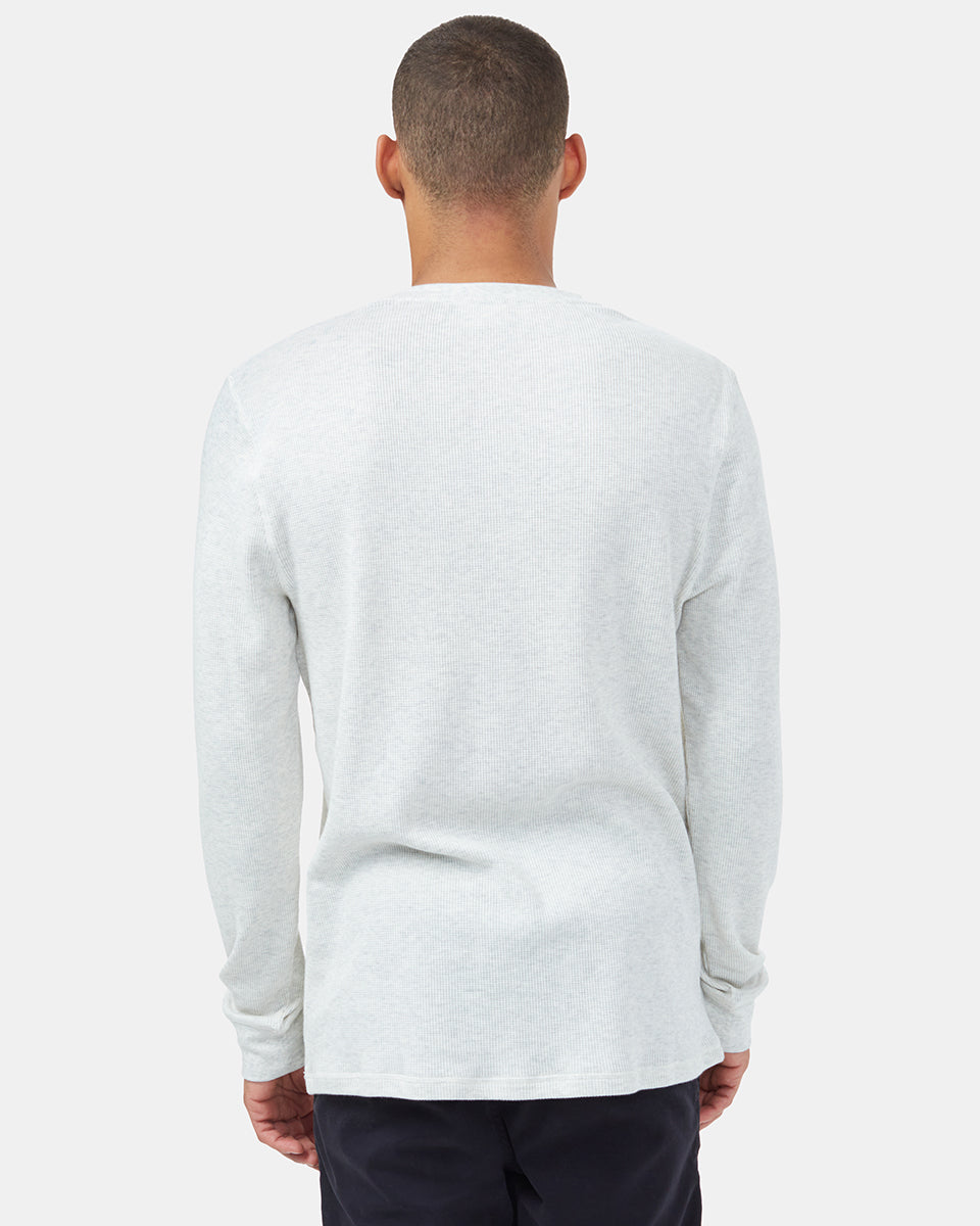 White Men's Button Waffle Knit Sweatshirt