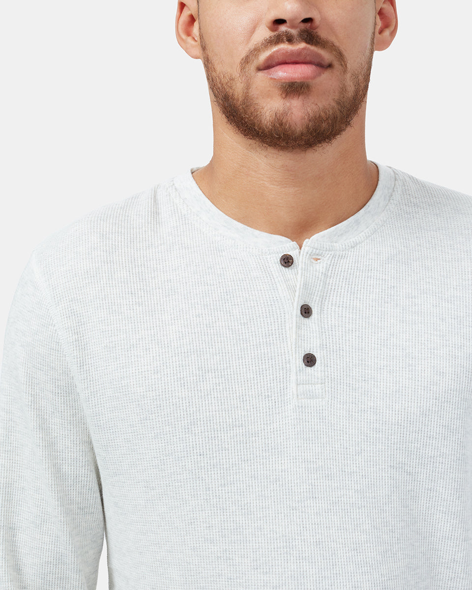 White Men's Button Waffle Knit Sweatshirt