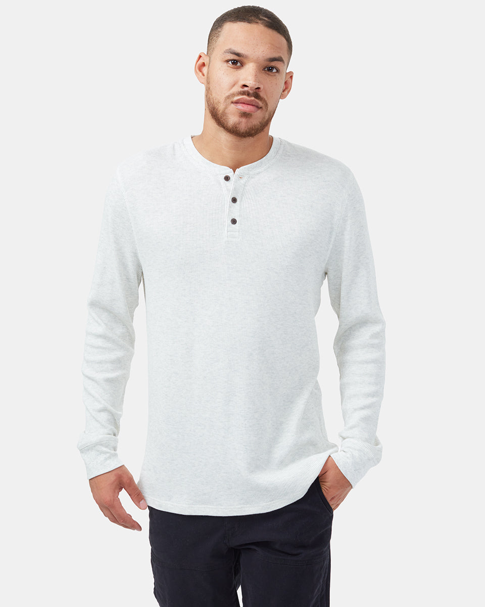 White Men's Button Waffle Knit Sweatshirt