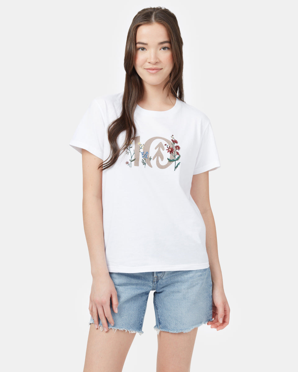 White Recycled Polyester Floral T-Shirt