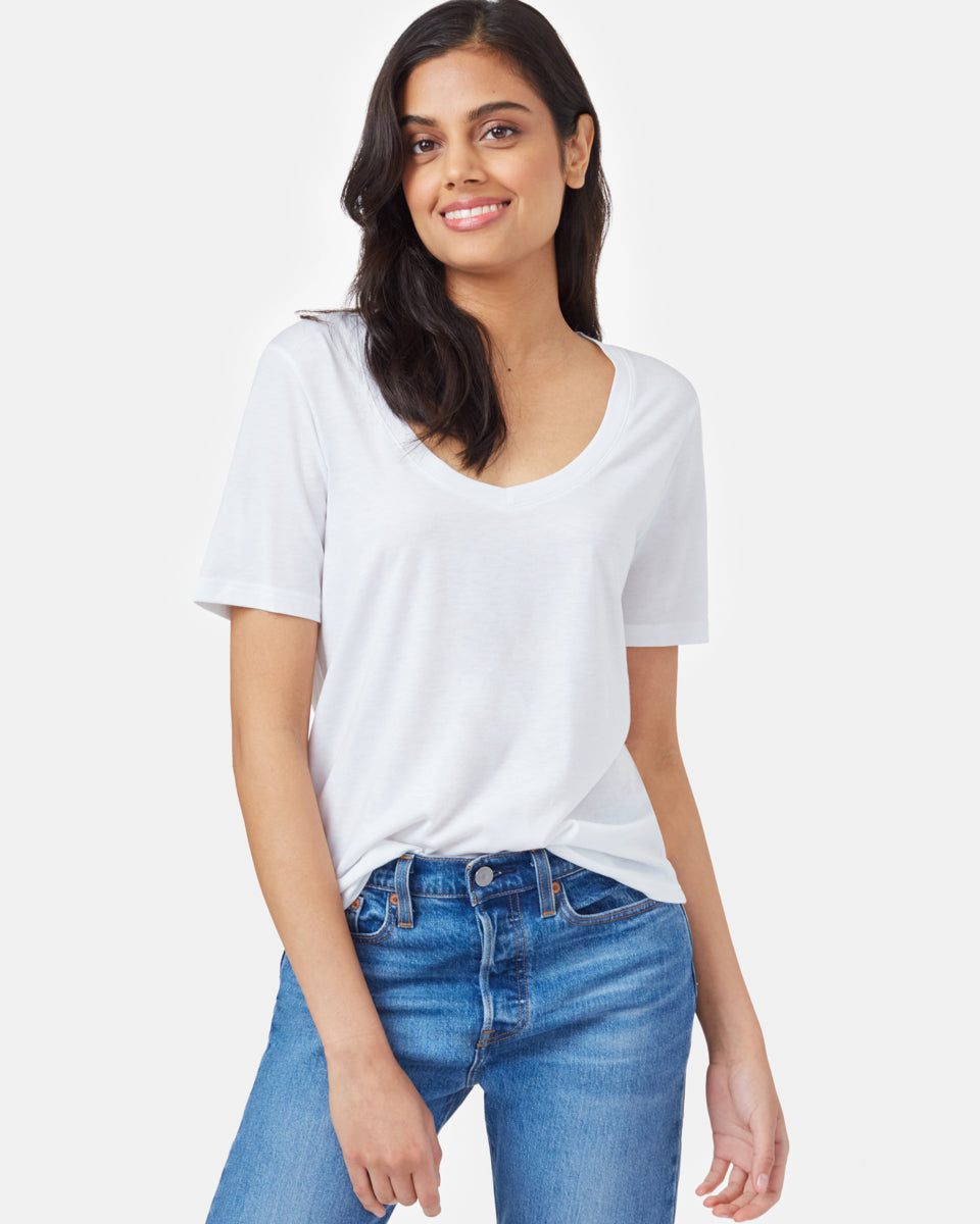 White V-Neck Short Sleeve T-Shirt