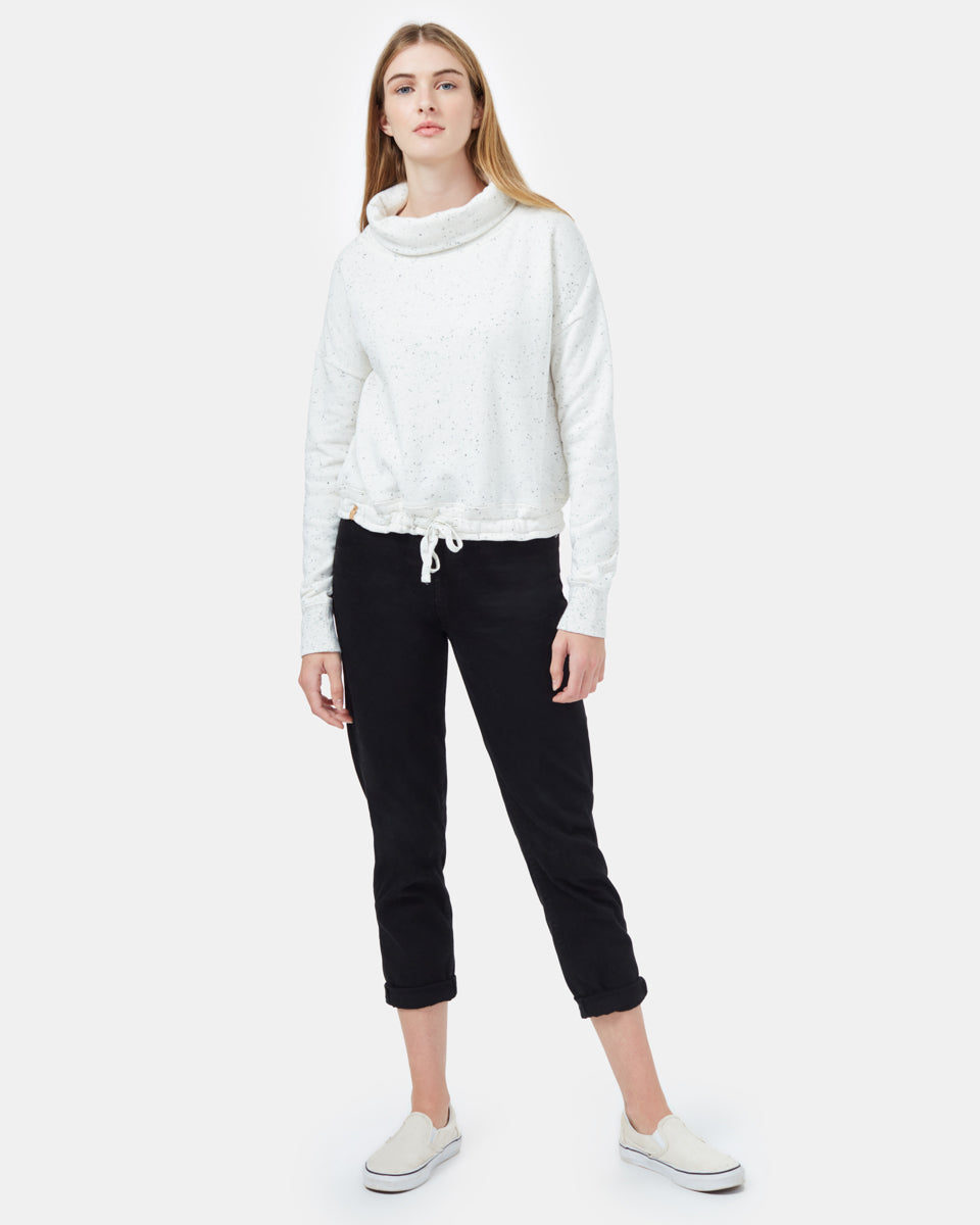 White Women's Cowl Neck Fleck Sweater