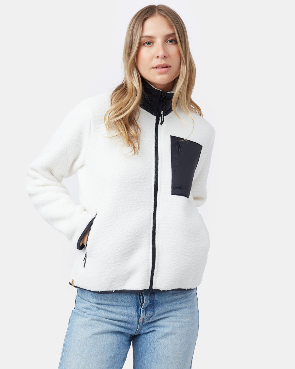 White Women's Fleece Sherpa Zip Up
