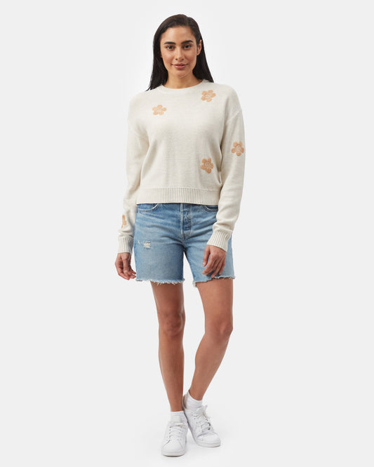 White Women's Floral Embroidery Knit Sweater